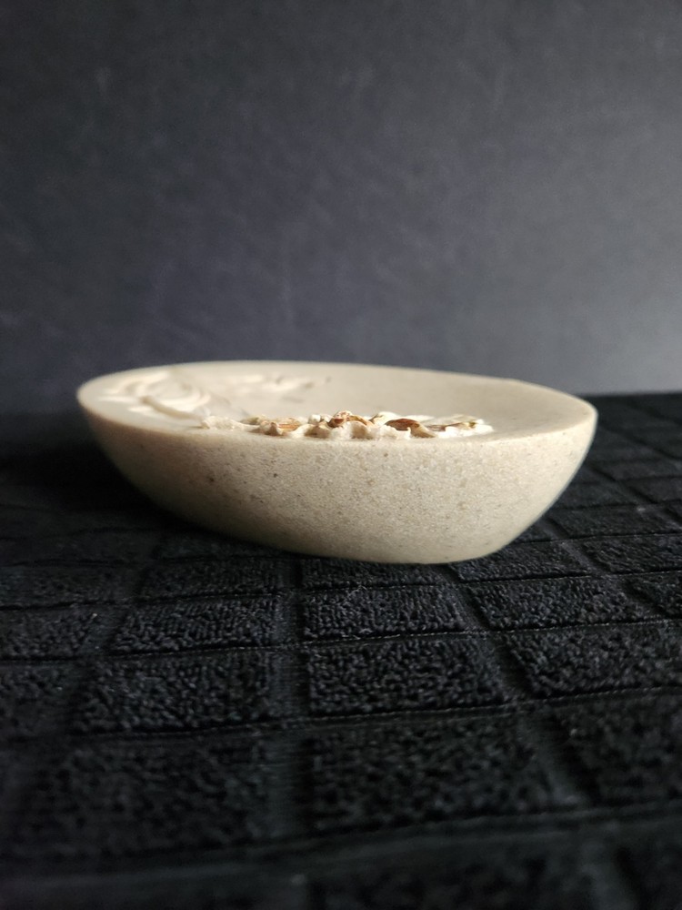 Vintage Heavy Stone Soap Dish with Raised Flower Pattern • 6" x 4"