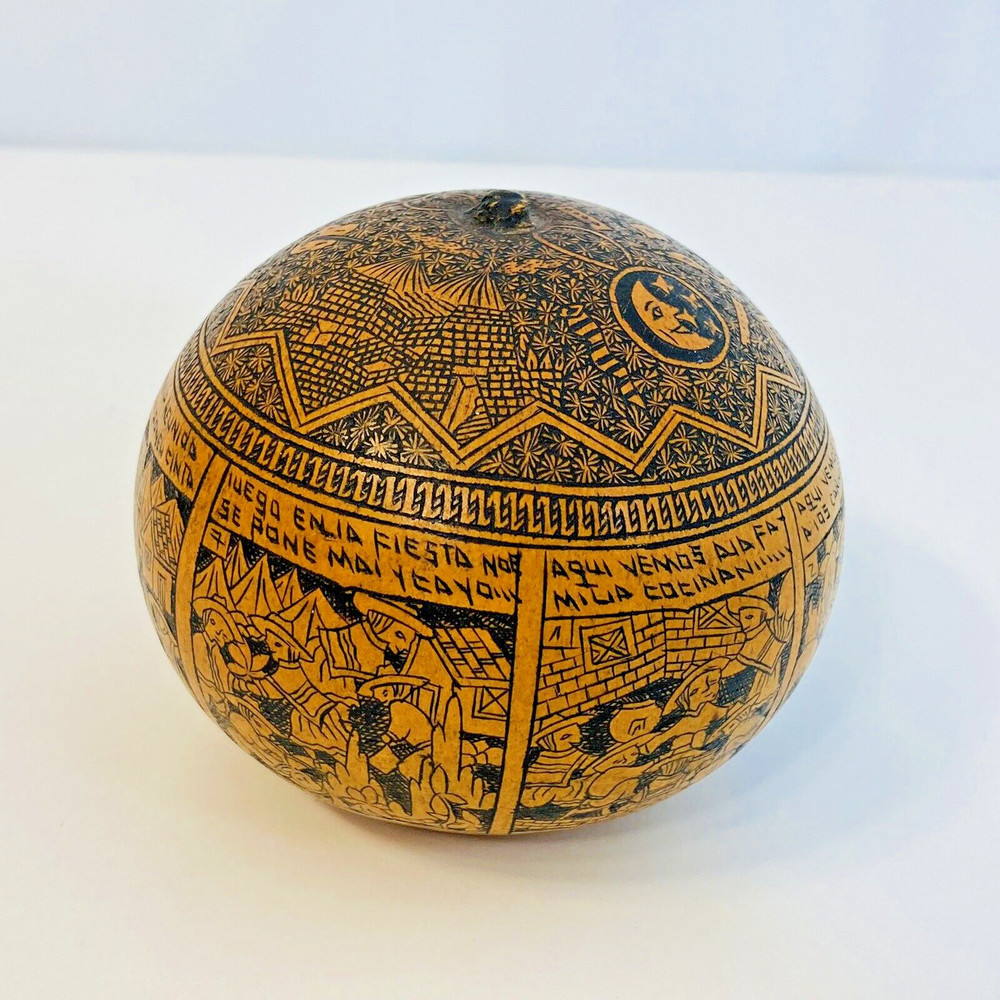 Peruvian Engraved Story Telling Gourd 3" Shaker