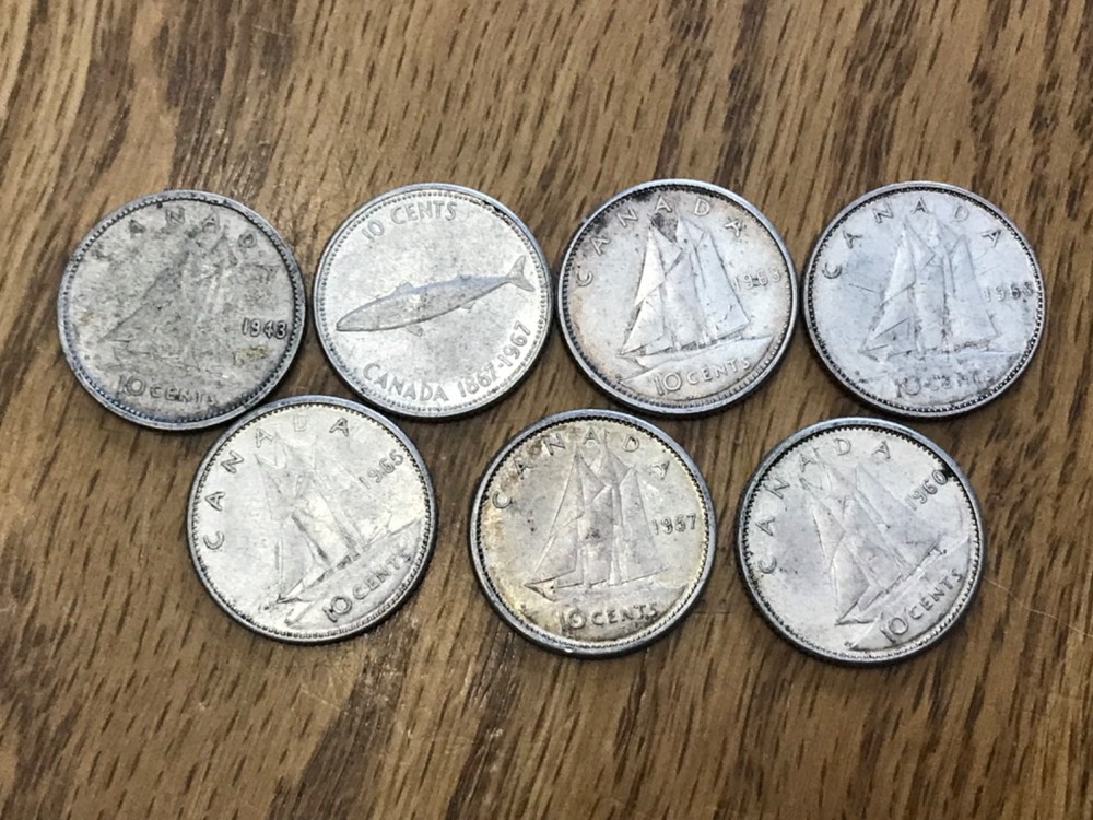 7 Canadian Silver Dimes