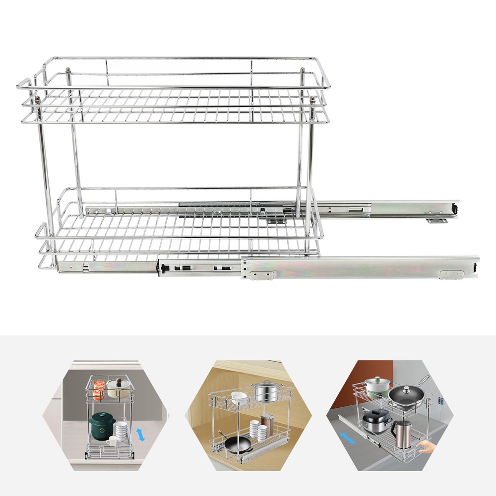 Pull Out Cabinet Organizer, 2-Tier Pull Out Shelves, Kitchen Cabinet Organizer