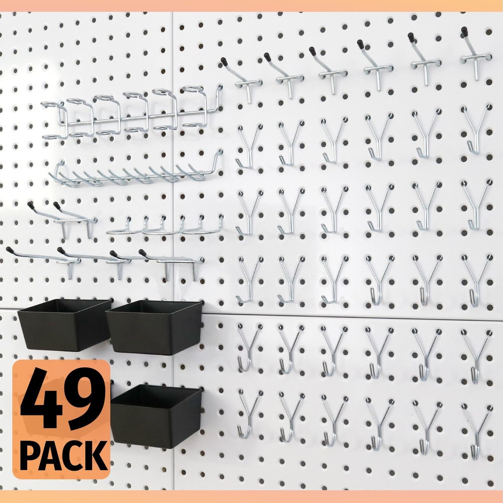 Pegboard Hooks Assortment 49PC, Pegboard Accessories with Pegboard Bins, Gara...