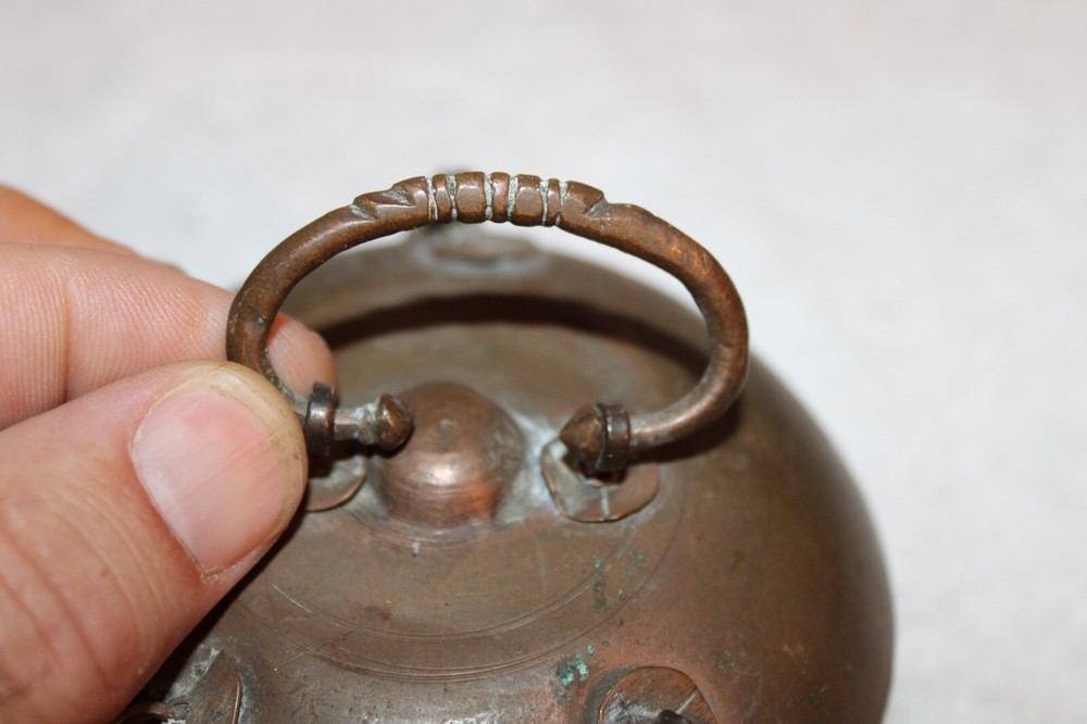 Antique Islamic Valuables Copper Chained Lidded Box