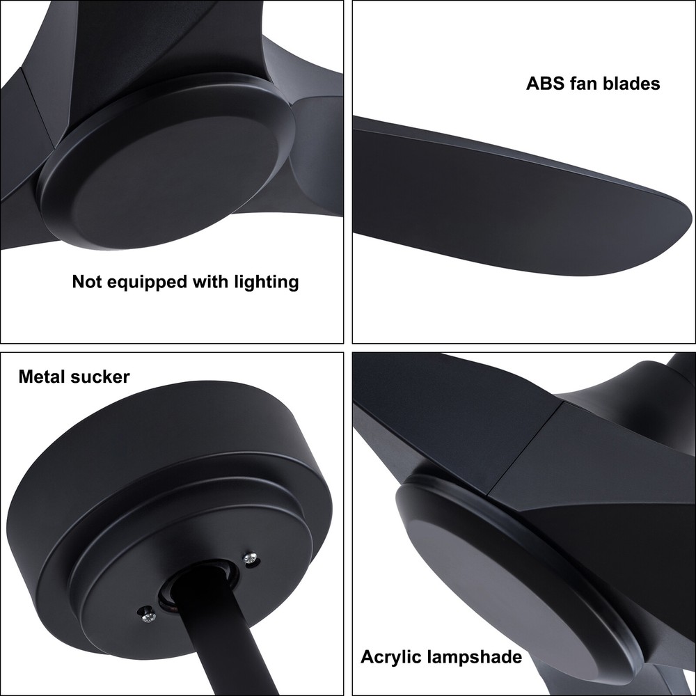 3 Speed 52" Flush Mount Solid Wood Ceiling Fan with Light Quiet DC Motor 3 CCT