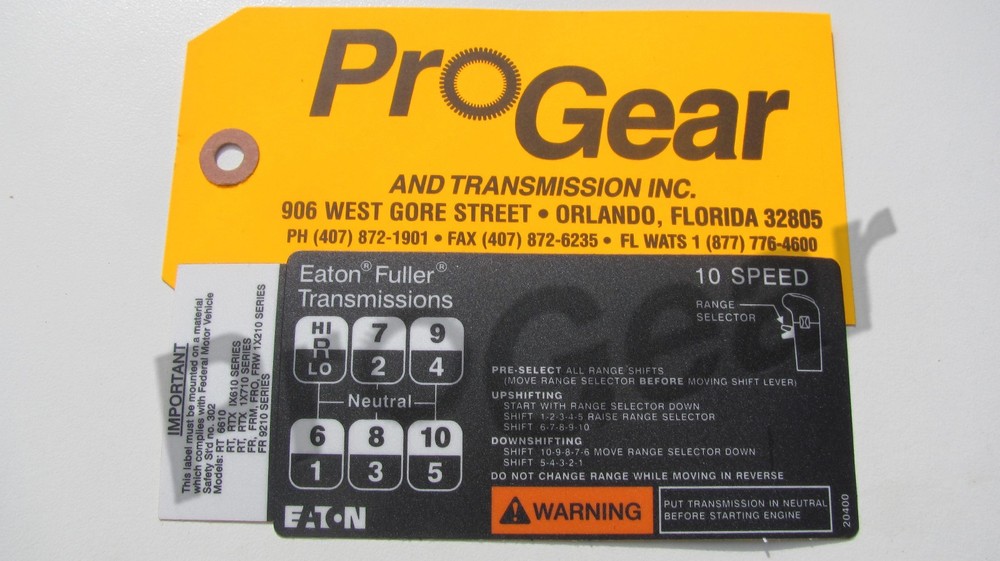10 Speed Eaton Transmission Direct Shift Pattern 20400 Decal Conventional "H"