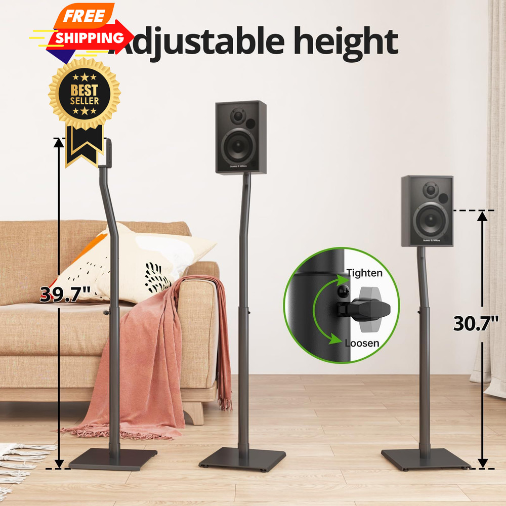 USX MOUNT Universal Speaker Stands, Height Adjustable Extend 30.0" to Black