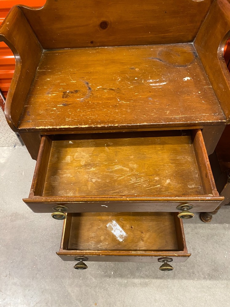 Vintage Solid Wood Nightstands / Side Tables Turned Legs w/Brass Pulls