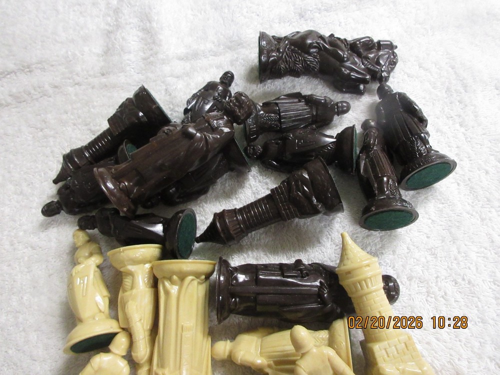 Chess Set , Vintage 1950s, Renaissance Medieval Hard Plastic , Felt Bottom ,