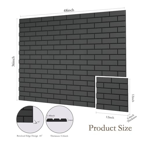 12Pack Acoustic Panels, Self-Adhesive 3D Brick Pattern 12"×12"-Brick Black