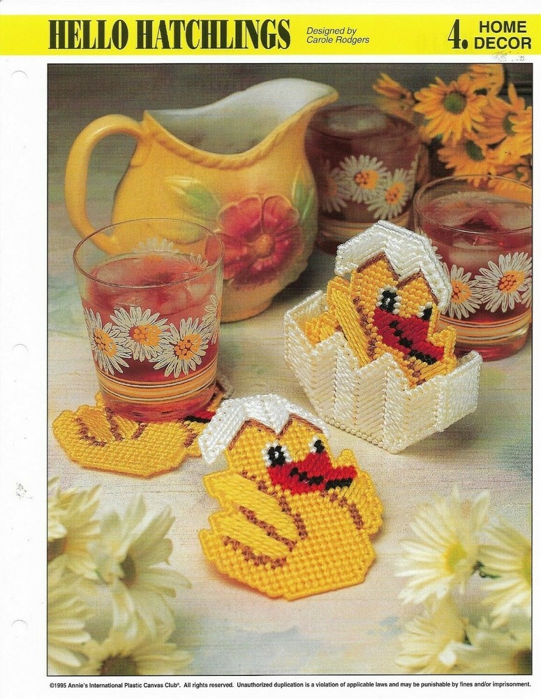 NEW HELLO HATCHLINGS DUCK COASTERS ANNIE'S PLASTIC CANVAS PATTERN INSTRUCTIONS
