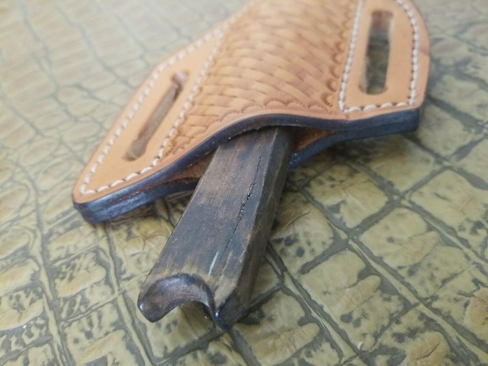 TRAPPER folding HUNTER LEATHER FOLDING POCKET KNIFE PANCAKE custom SHEATH Case X