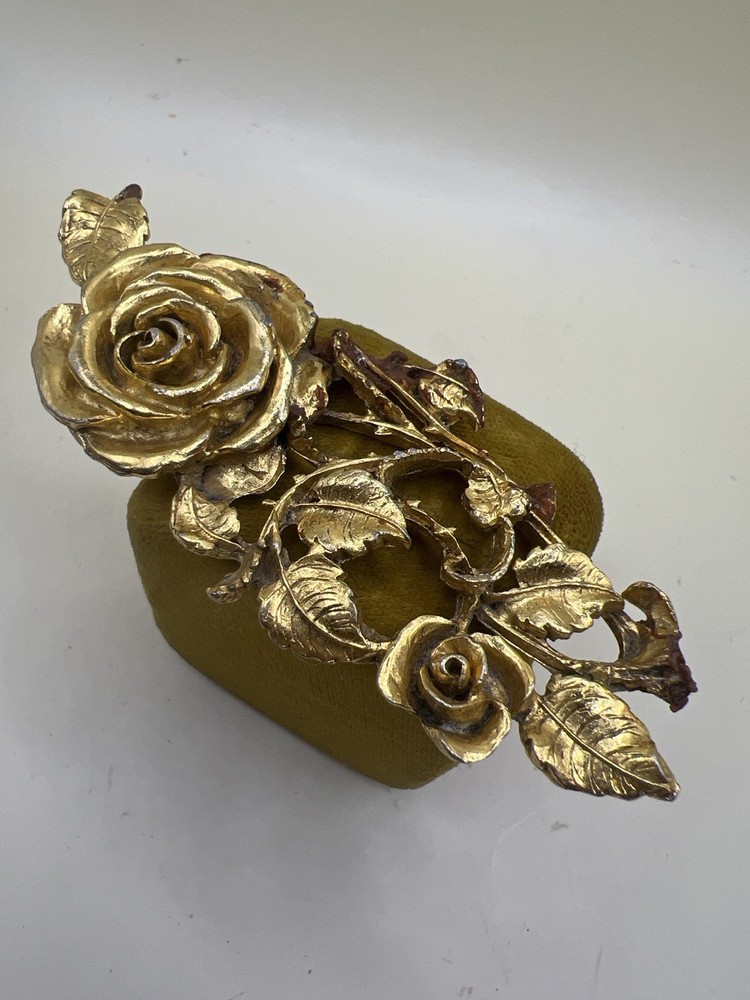 Signed Matson Gold Tone Rose Ormolu Vanity Box Applique Salvage Piece