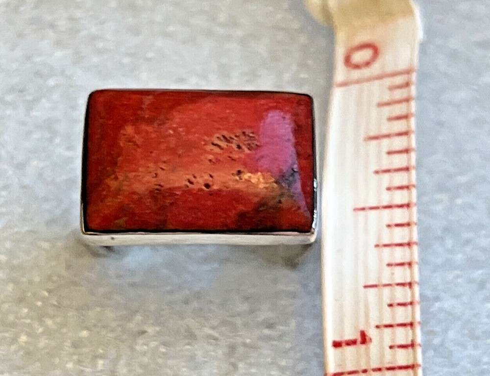 Natural Coral Rectangle Ring size 10 in Sterling Silver