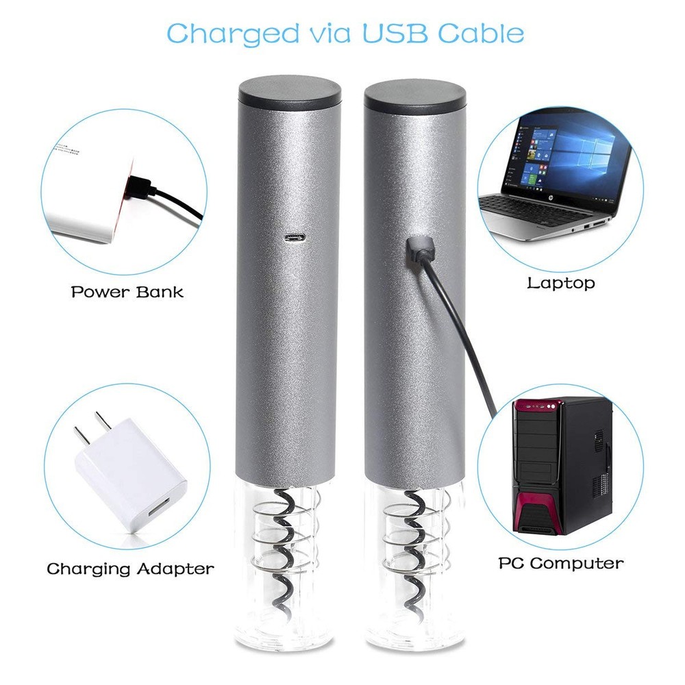 Electric Wine Bottle Opener Automatic Rechargeable Silver
