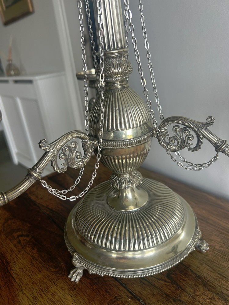 Antique Victorian Silver Plate Candelabra With Chains