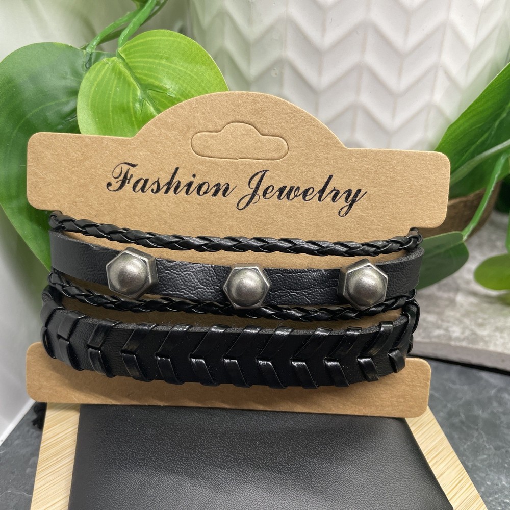2 PC Leather Bracelet Set Stackable Adjustable Tie New Free Ship B7524