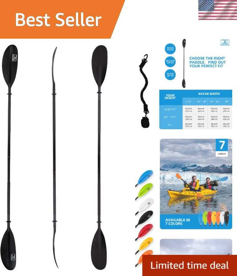 Lightweight 90.5in Kayak Paddle with User-Friendly Grip & 3 Angle Lock Positions