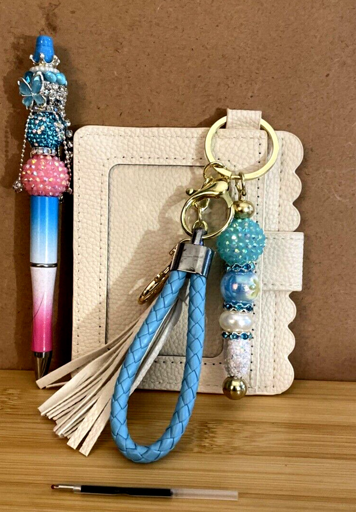 HAND MADE BEAD PEN, BEAD KEY CHAIN, wallet -& INK REFILL-3 PC set