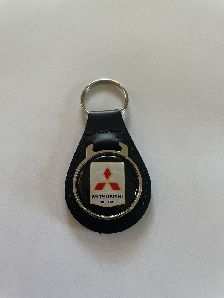 Mitsubishi Keychain Black Leather Key Chain Black Emblem