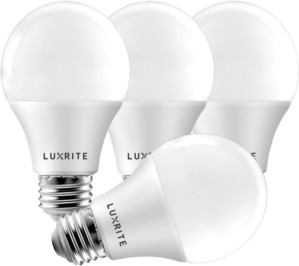 Luxrite A19 LED Bulbs 60W Equivalent Enclosed Fixture Rated 3500K E26 4-Pack