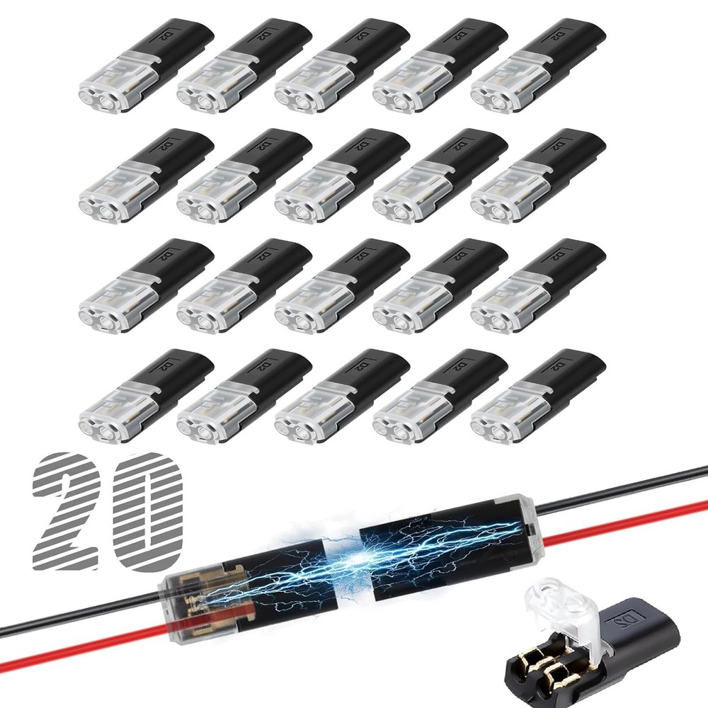 20 Pcs 2-Pin Low Voltage Wire Plug-In Connectors with Locking Buckle Lock Grip