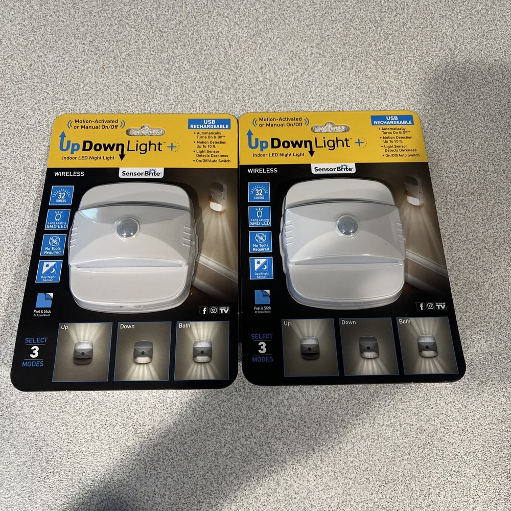 Up Down Light Sensor Brite Wireless Indoor LED Night Light Rechargeable 2 Pack