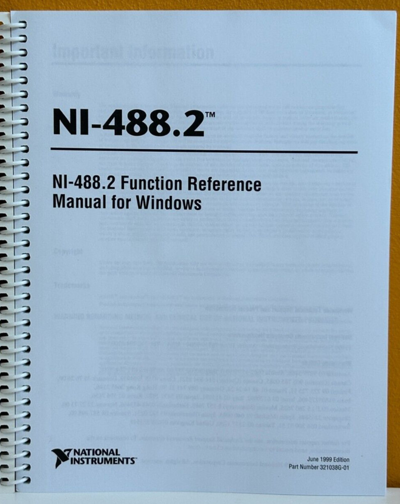 National Instruments 321038G-01 1999 NI-488.2 Function Reference Manual.