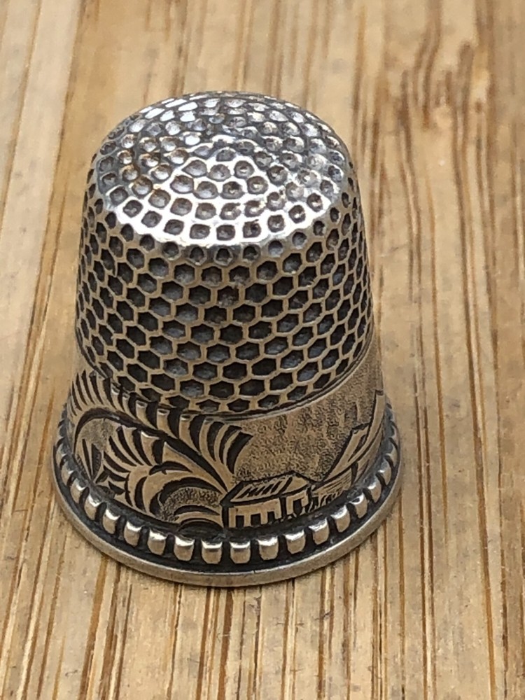Vintage Sterling Silver Thimble, size 8,  village design
