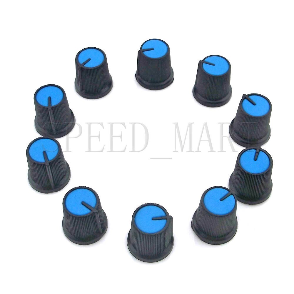 10PCS Black Knob Blue Face Rotary Switch Potentiometer Volume Pointer Hole 6mm