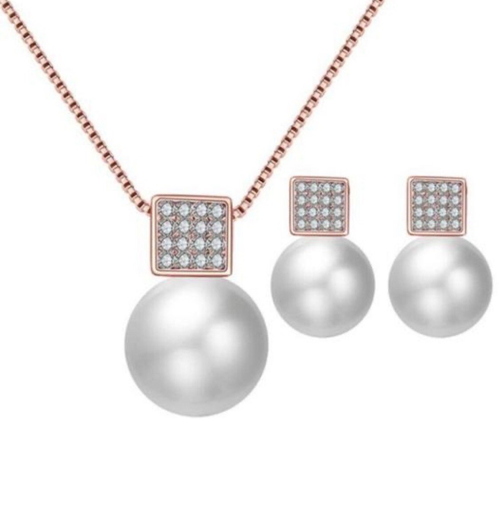 Pearl Jewelry Set. 18” Box Chain.