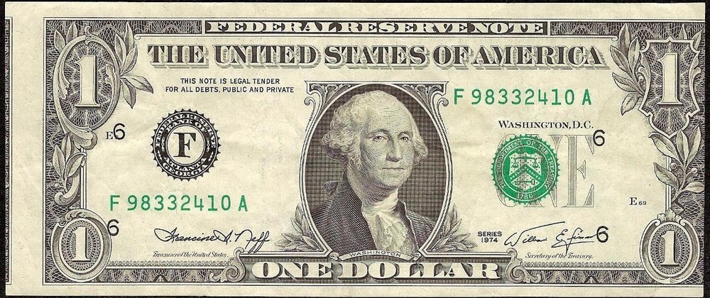 1974 $1 MISALIGNED SECOND PRINTING ERROR 2410A