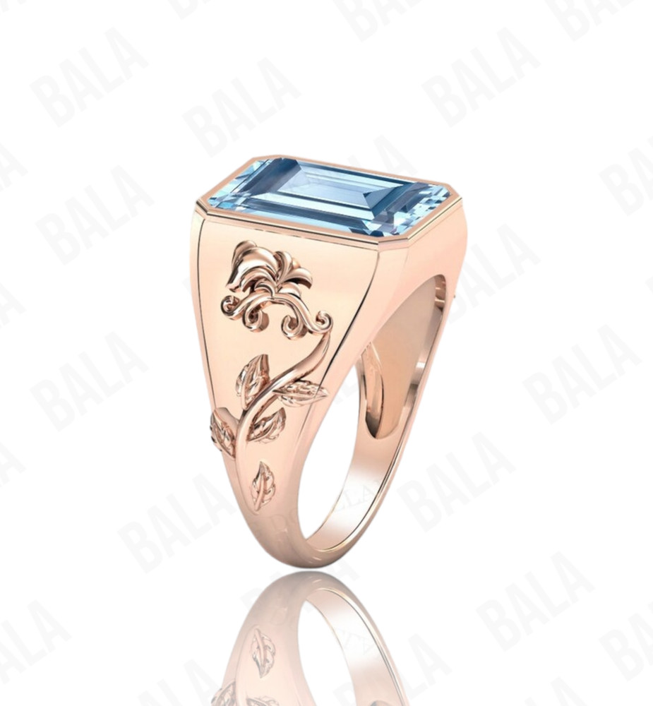 Handmade 925 Sterling Silver Blue Topaz Ring, Rectangular Emerald Cut Aqua Blue