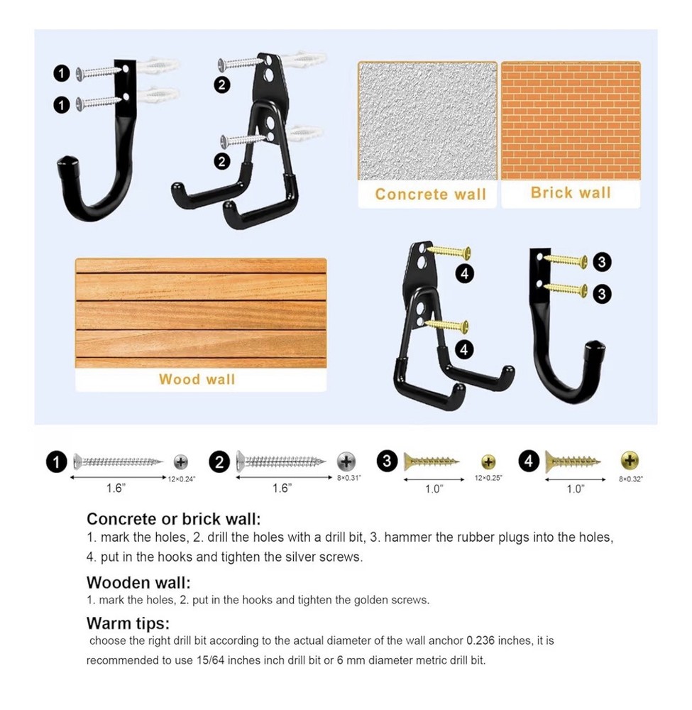 10 Pack Steel Garage Storage Utility Double Hooks Wall Organizer Tool Hanger