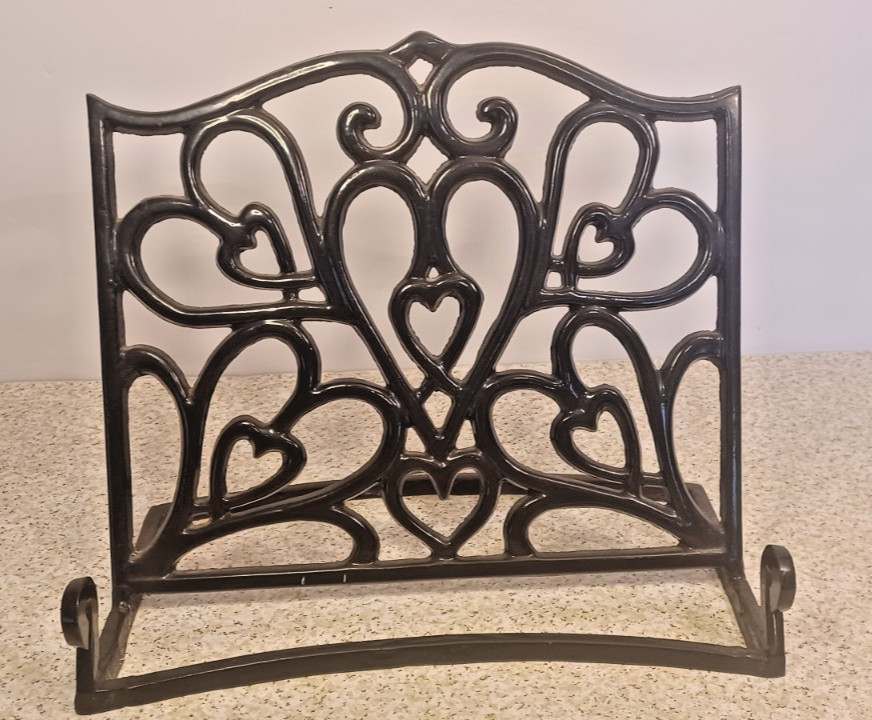 Black Cast Iron Cookbook Stand Hearts Design