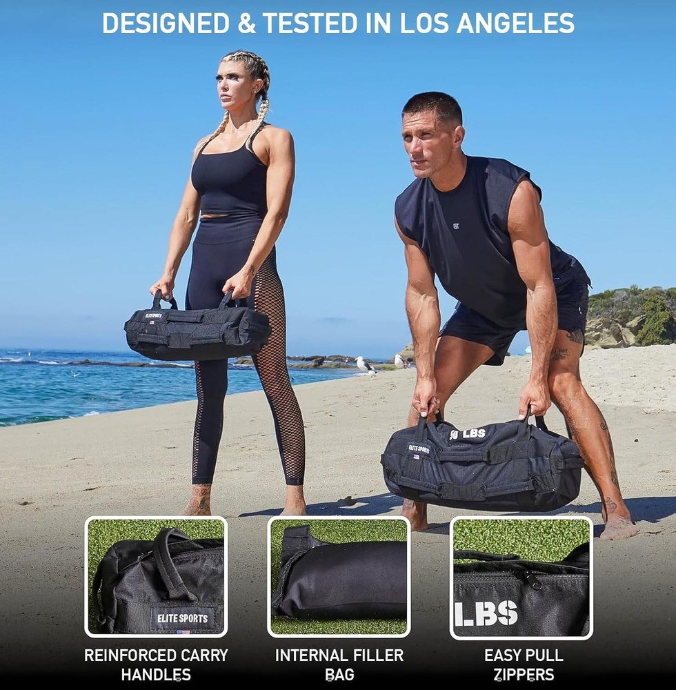 Elite Workout Sandbag 50-75 lbs for Strength Training – Multiple Handle Design