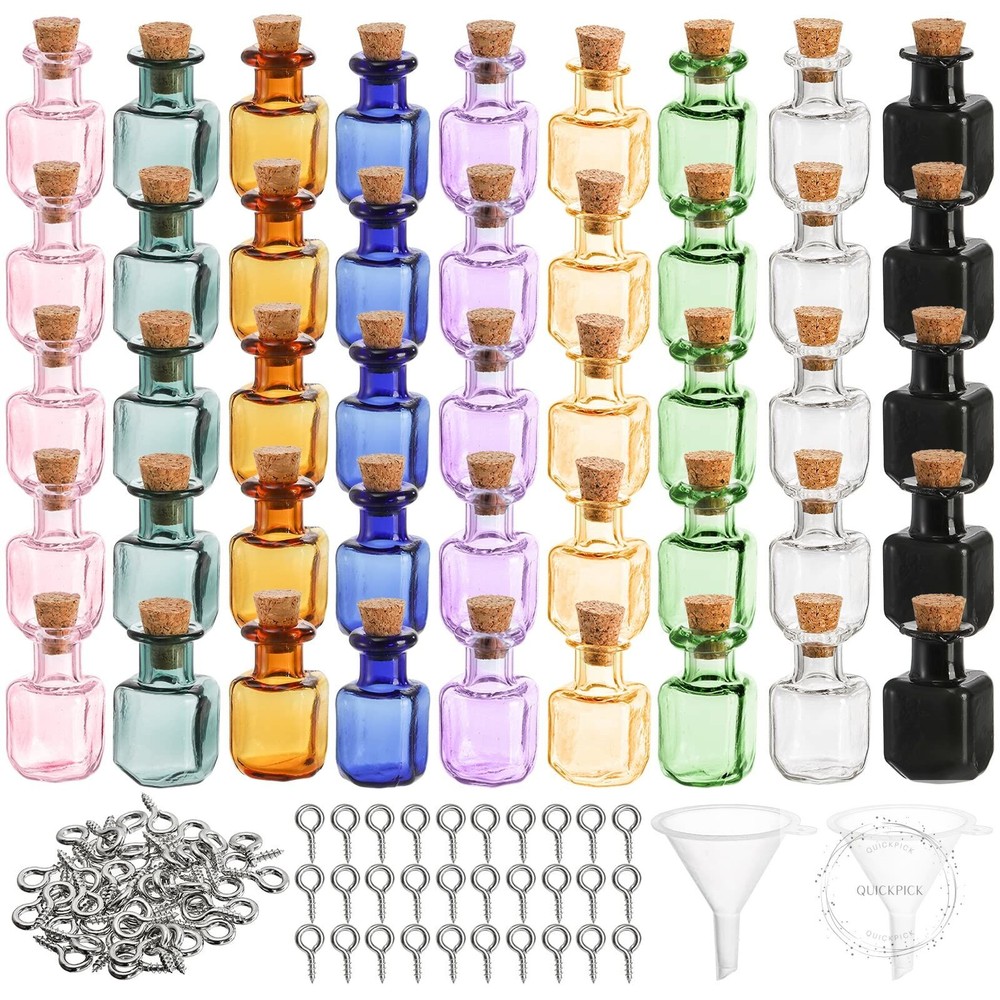 45 Pcs Tiny Spell Jars, Colored Mini Glass Cork Bottles Decorative Square Cute