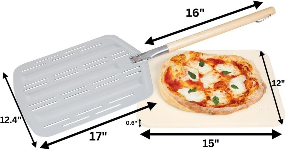 15x12'' Rectangular Pizza Stone with Anodised Peel - Crispy Crusts Guaranteed