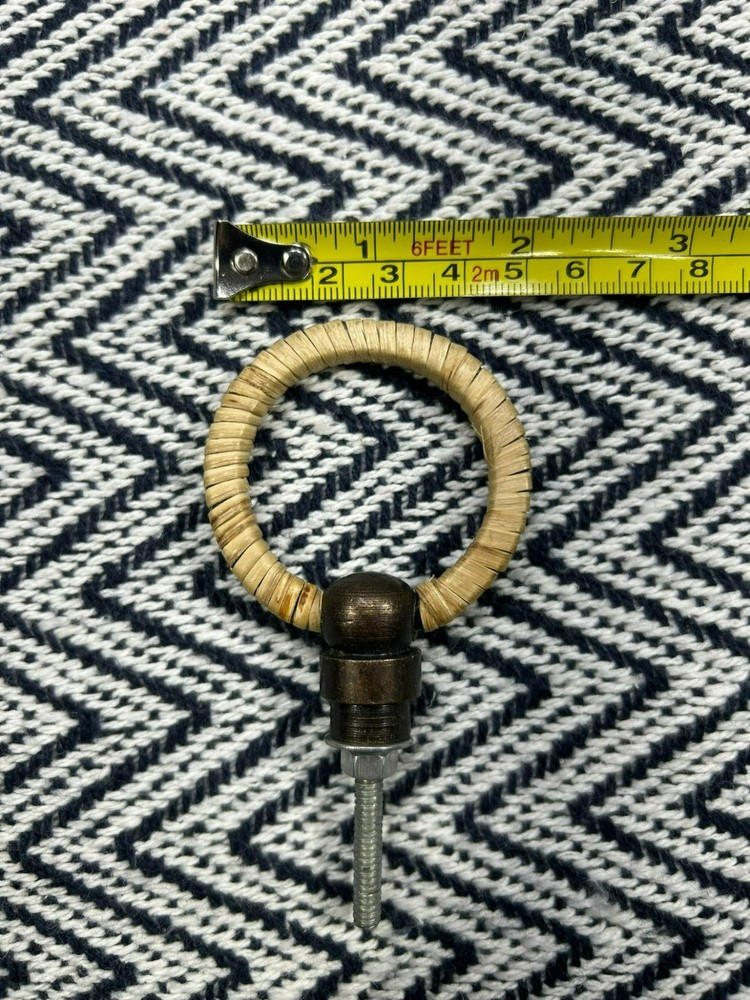 Vintage-Style Brass & Wicker Drawer Pull Handle Knob With Screw Attachment