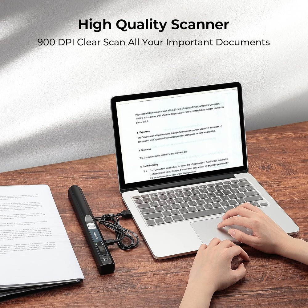 Wireless A4 Document Scanner - 900 DPI Handheld Scanner with Easy USB Transfer