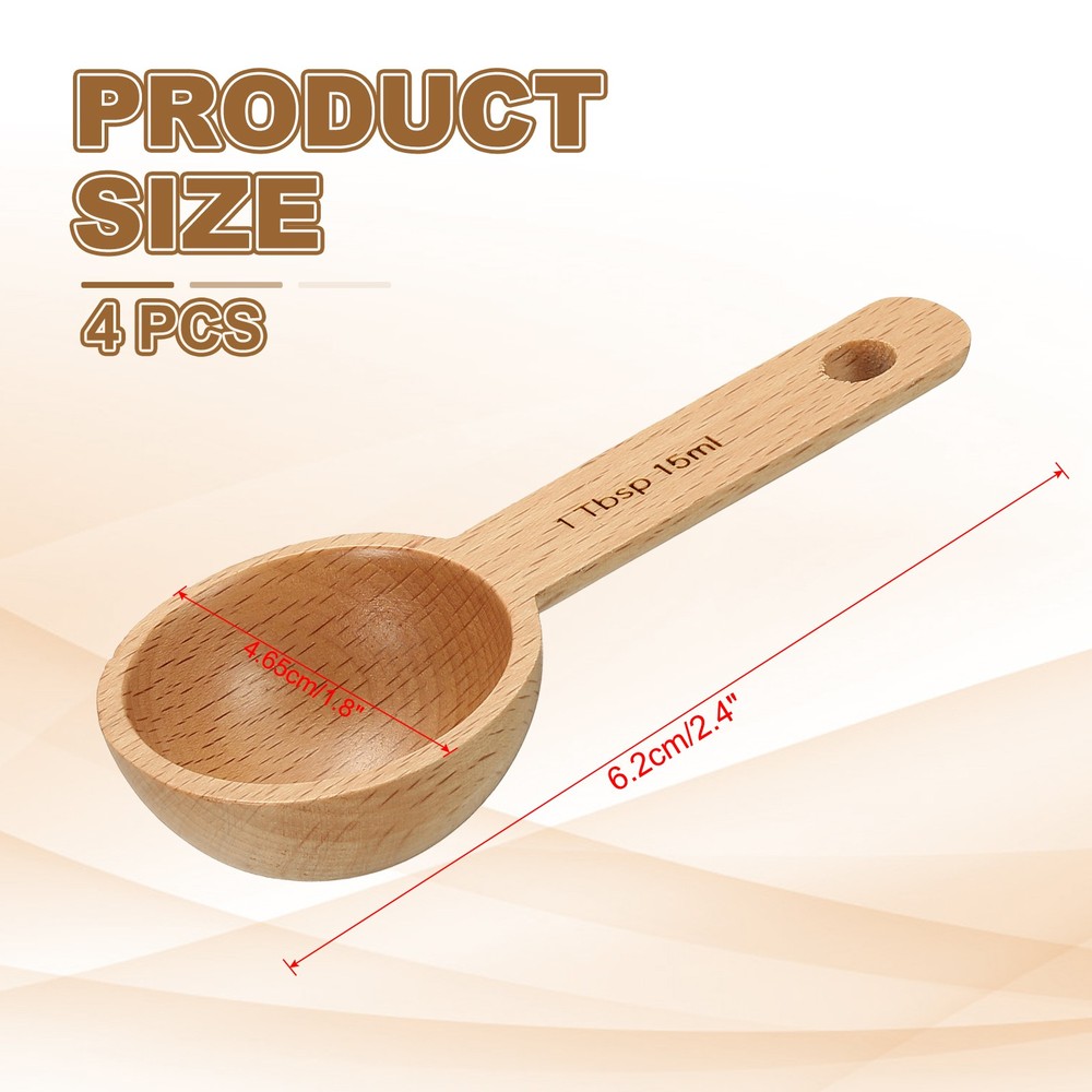 4pcs Coffee Spoons, 15ml Wooden Table Spoons Tea Measure Scoops Brown