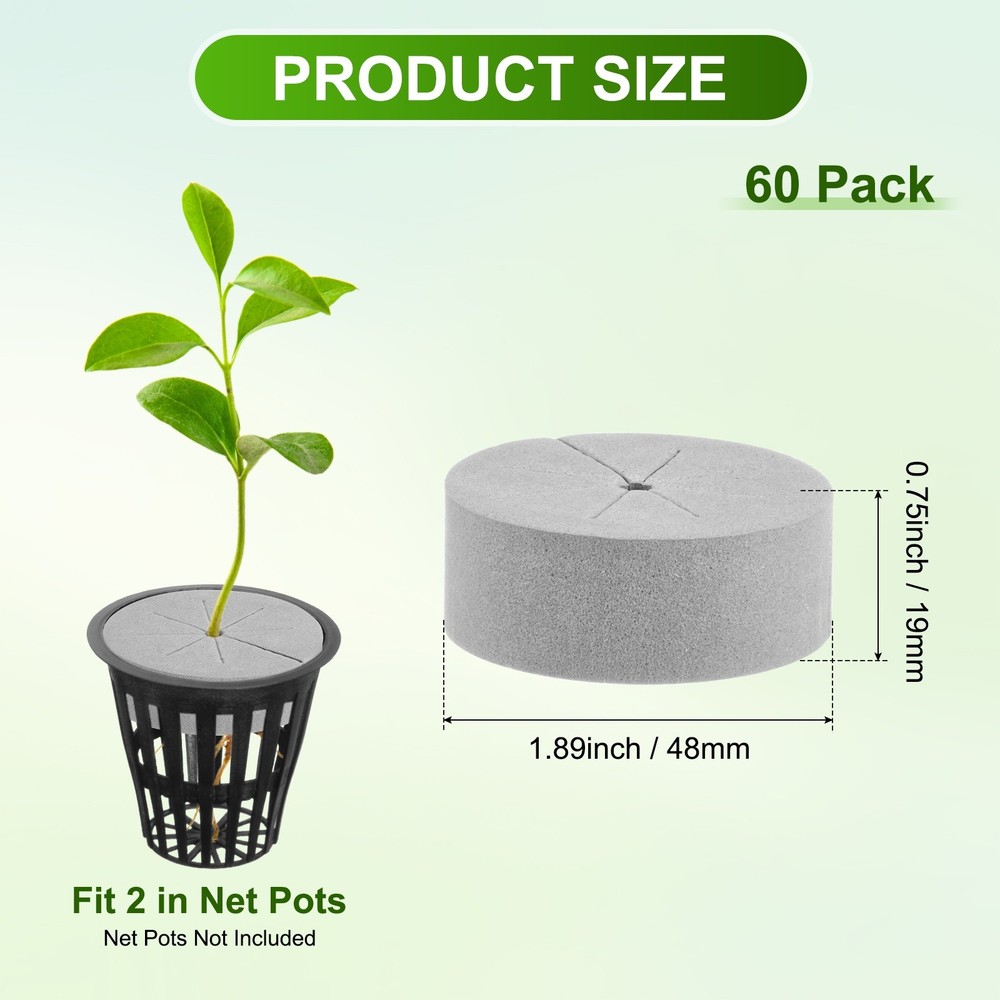60-Pack Cloning Collars Inserts, Hydroponics Sponge Systems Cloning [Grey]