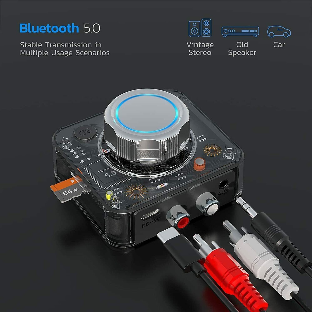 2-in-1 Wireless Bluetooth V5 Aux Audio Receiver Transmitter TF Card Reader G