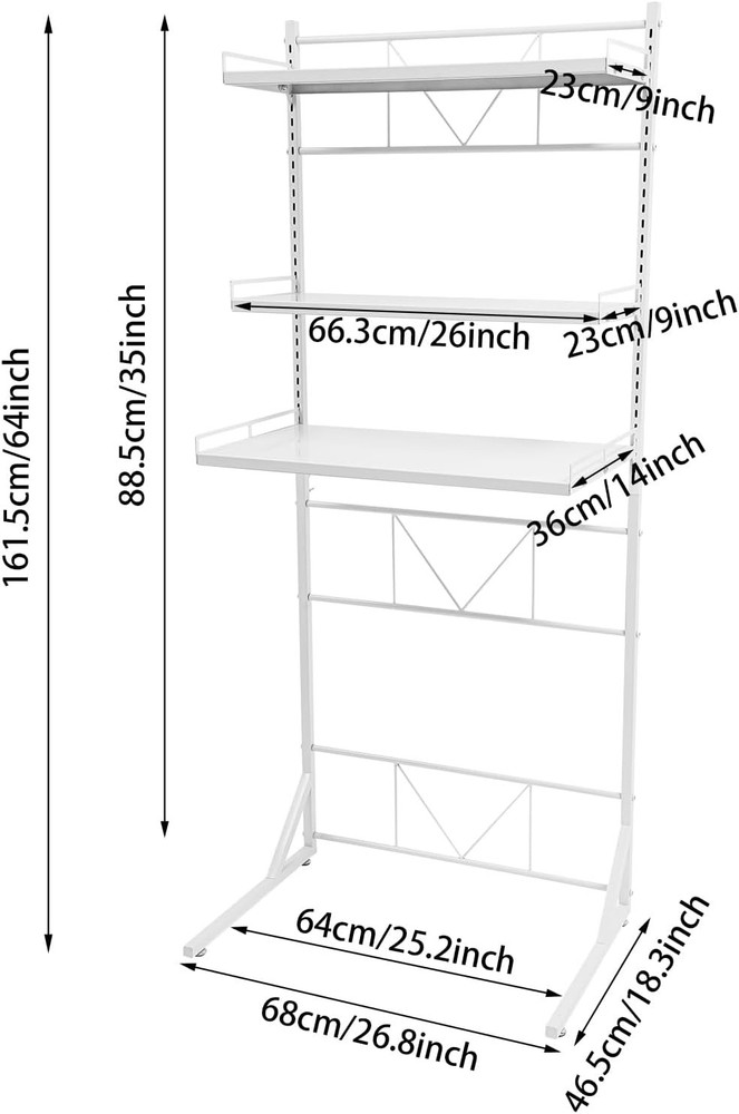 3-Tier White Over The Toilet Washer Organizer Adjustable Stand Storage Rack