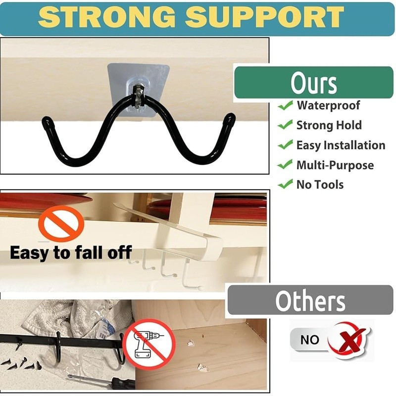 Self-Adhesive Wall Hooks Coffee Mugs Kitchen Storage Organizer 4 Hooks New