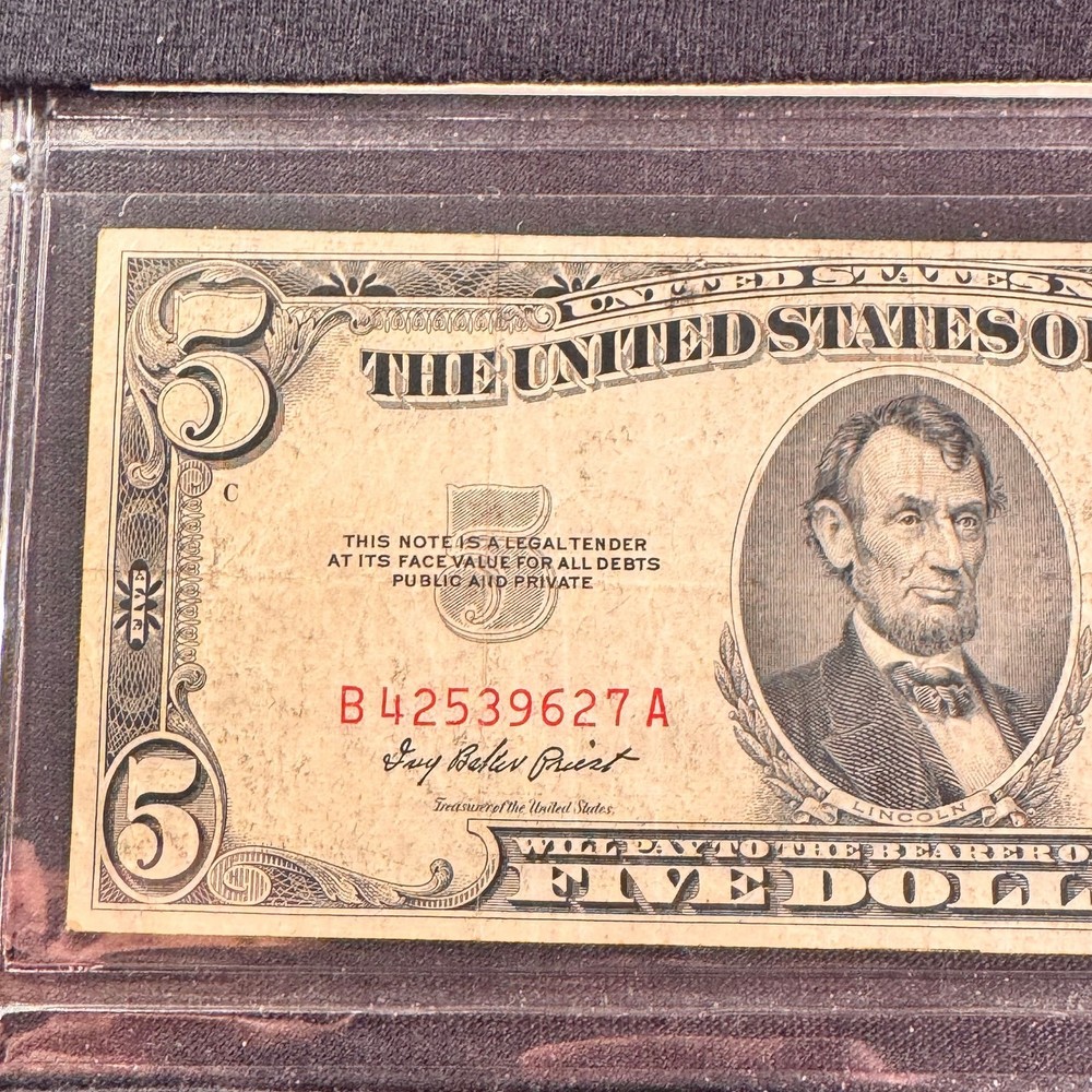 VINTAGE,ERROR MISCUT 1953 Five RED SEAL NOTE