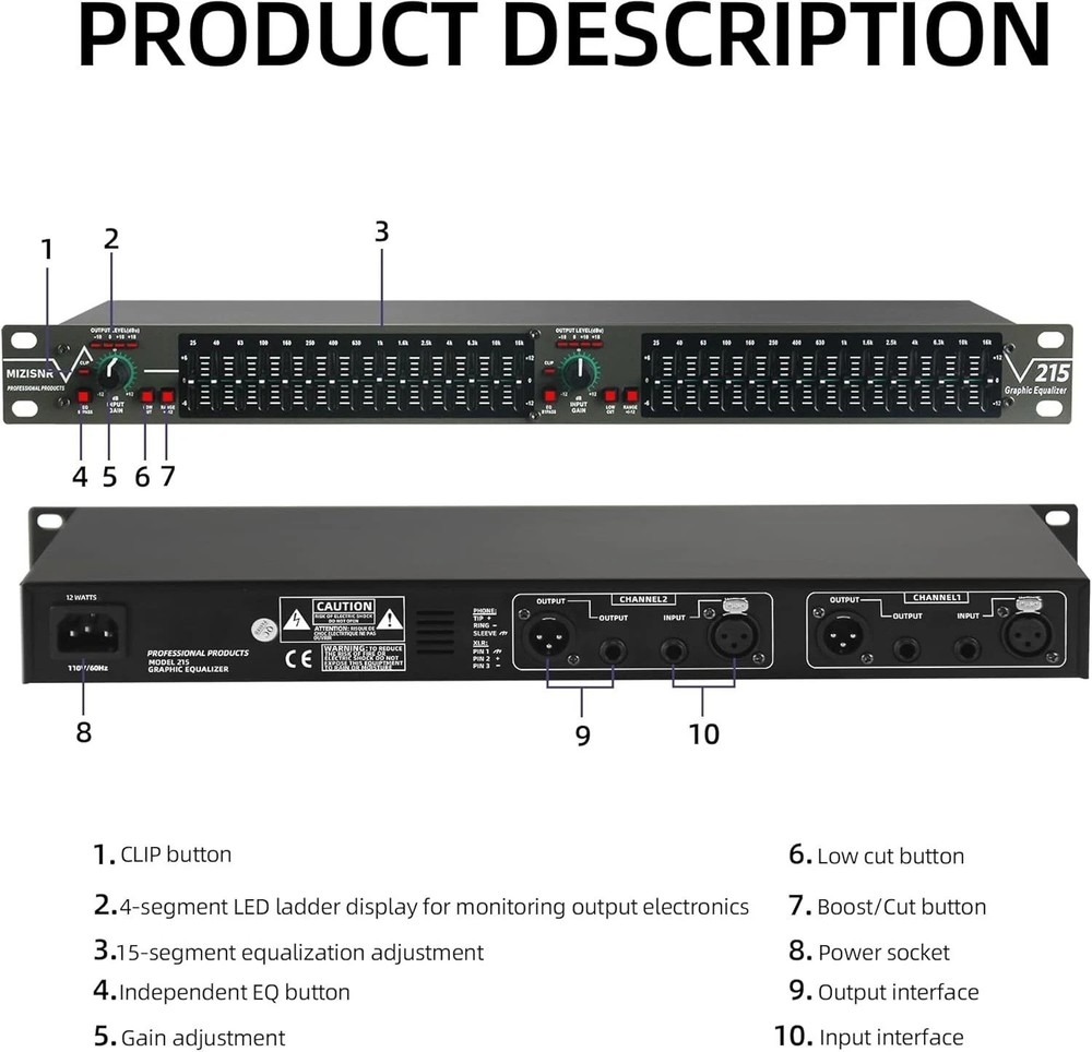 Professional DJ Stereo Graphic Equalizer, 15-Band EQ-