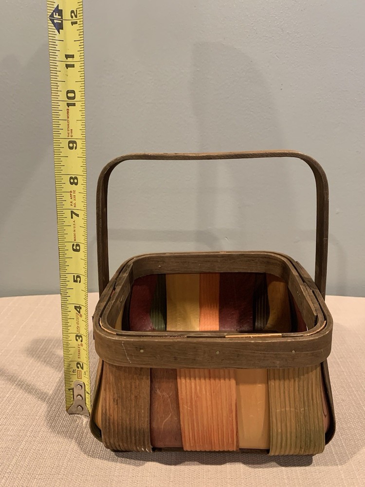 Multicolor Split wood Basket With Handle