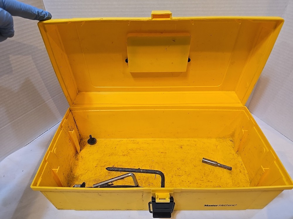Vintage Master Mechanic Tool Box Yellow Rigid Plastic Contractor Belt Tools