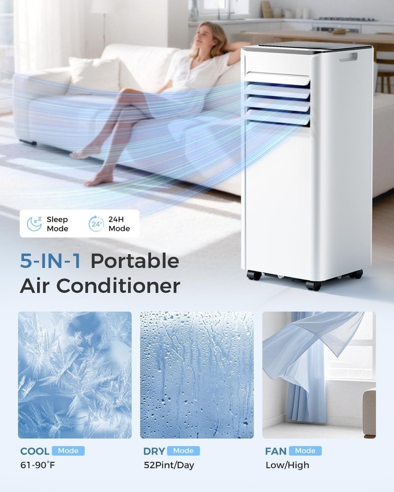 8,000 BTU Portable AC 3-in-1 Unit with Remote for Rooms Up to 350 Sq Ft