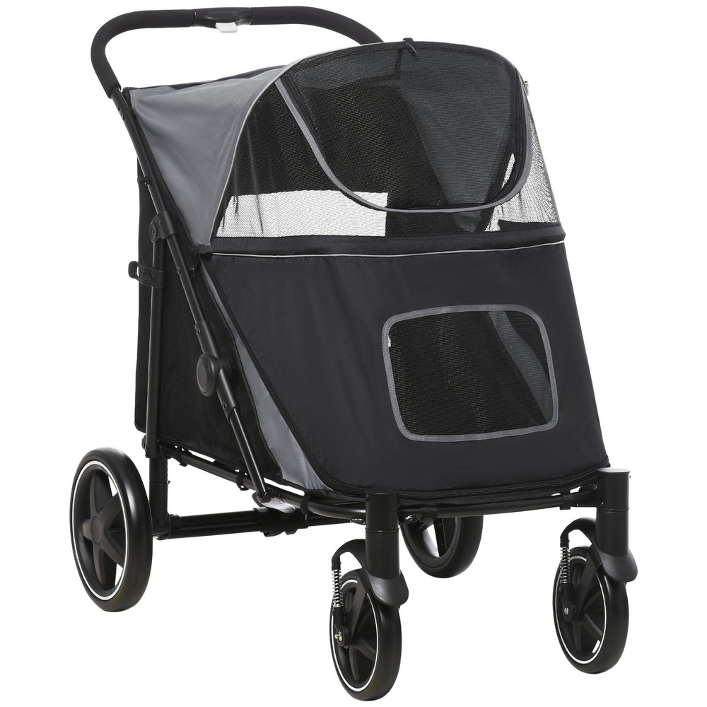 One-Click Foldable Dog Stroller for M L Dogs, Pet Stroller, Gray