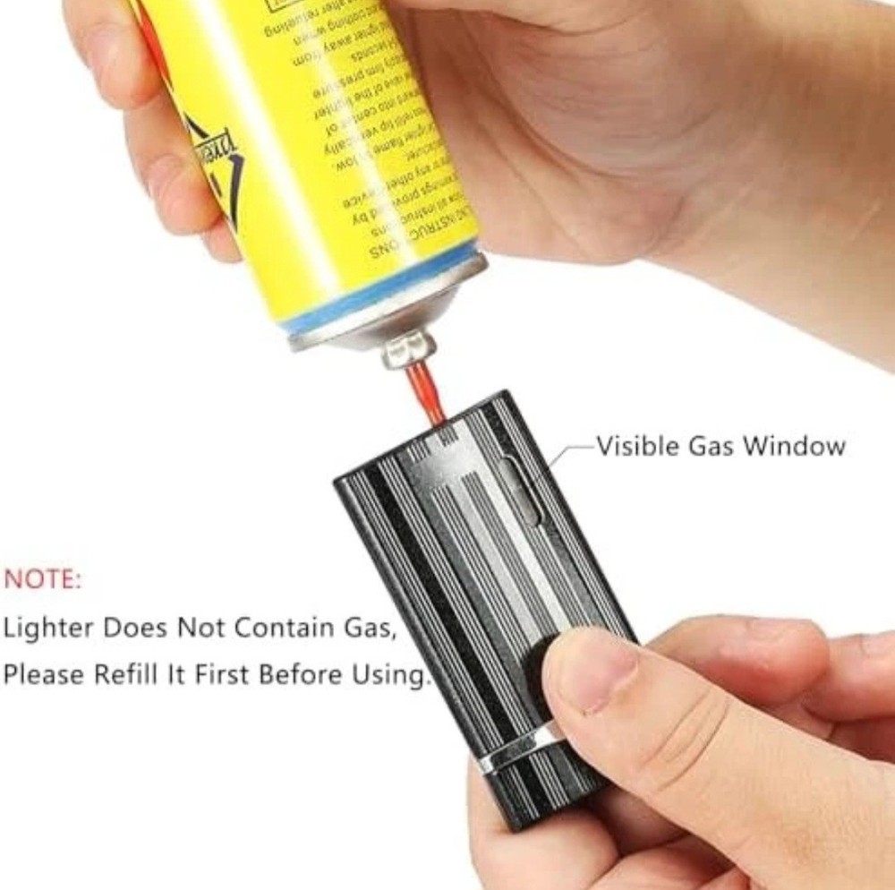 Mini Torch Lighter, Butane, Black Silver, Flame Adjustable